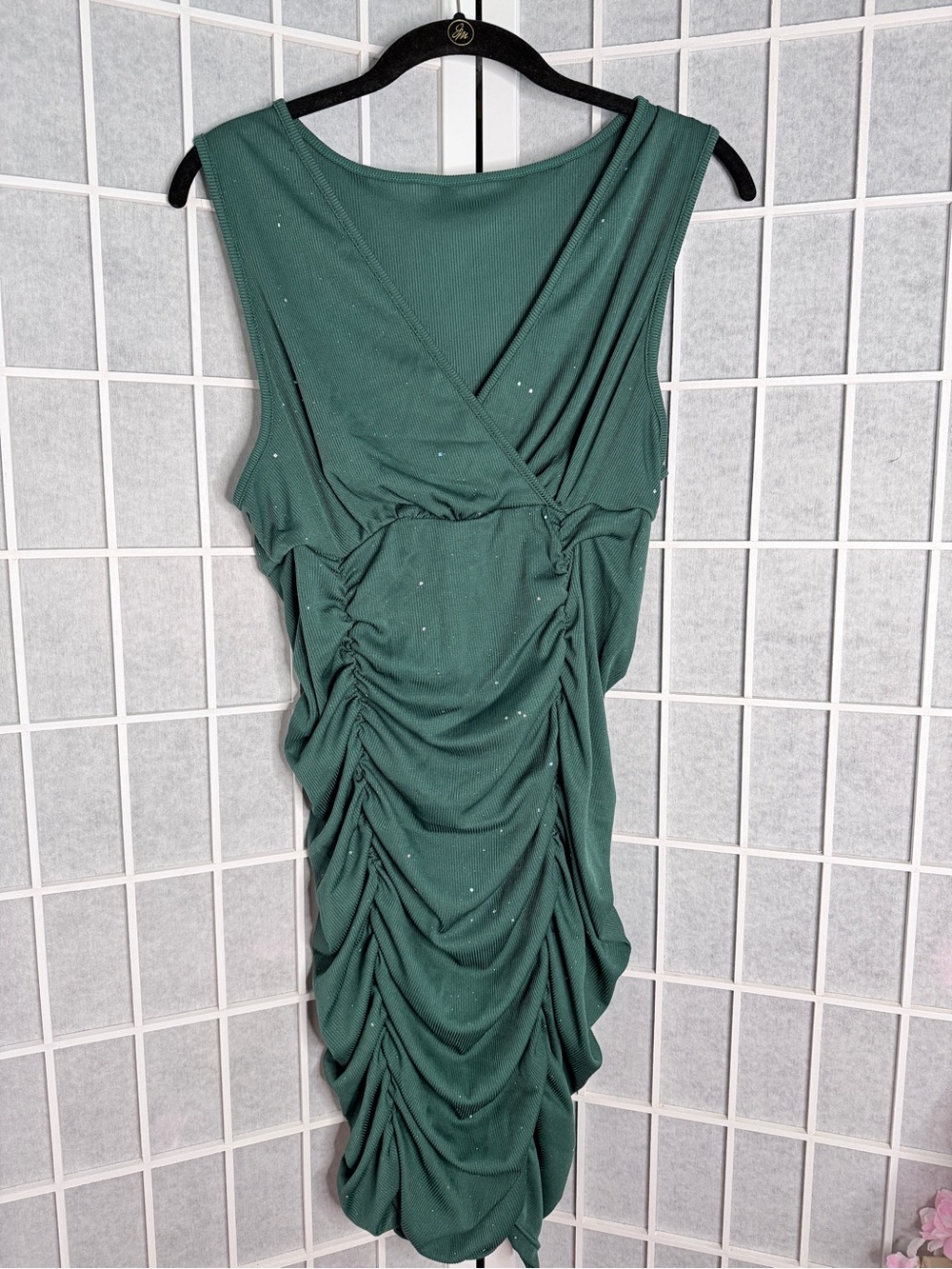 SHEIN Emerald Green Sleeveless Ruched Midi Dress